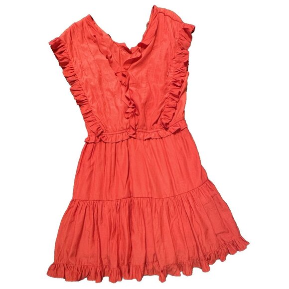 Easel Medium Red Flutter Sleeve Tired V Neck Dress Boho Fairy Romantic Party - Picture 4 of 14